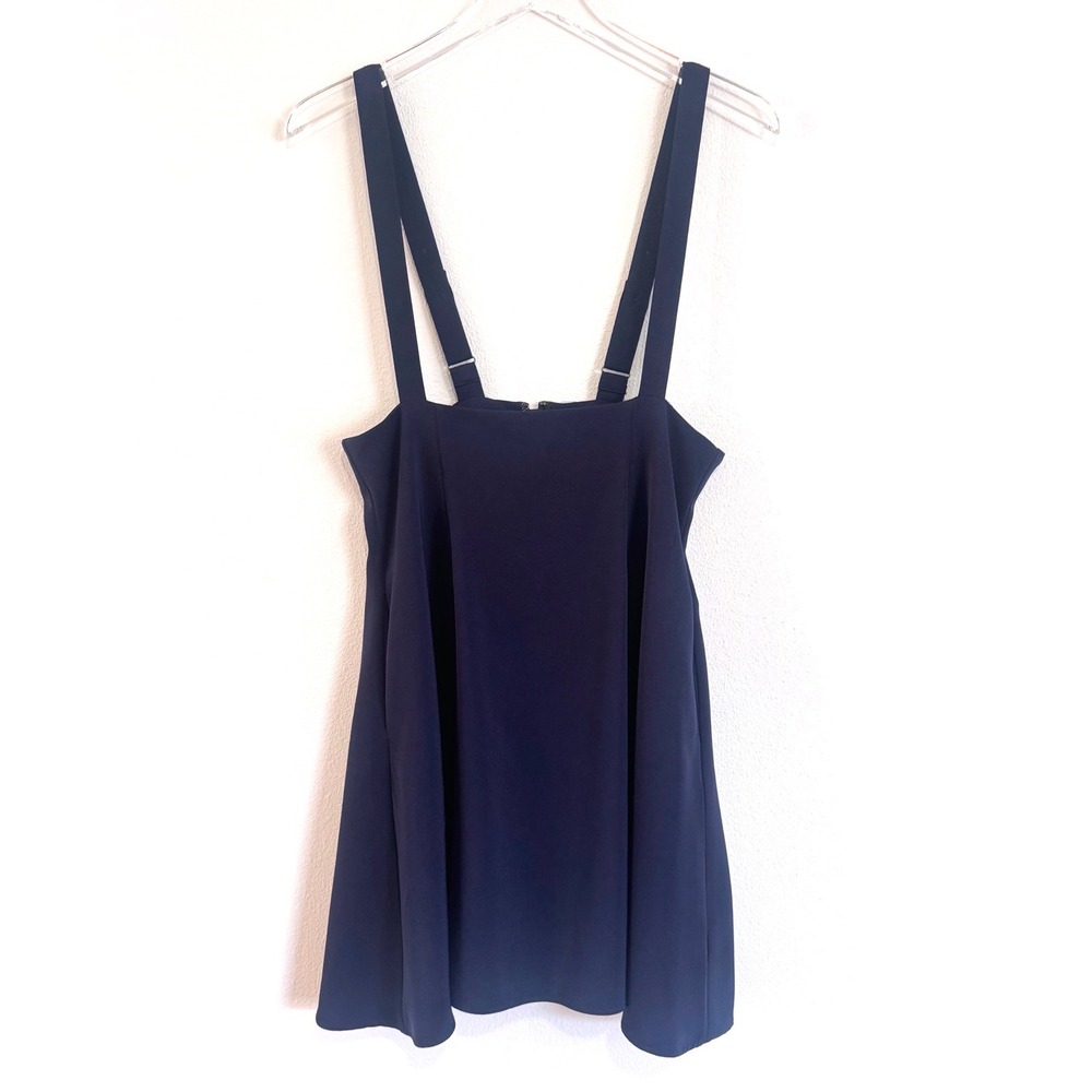 ModCloth Navy Blue Pinafore Overall Dress with Adjustable Straps & Back Zipper